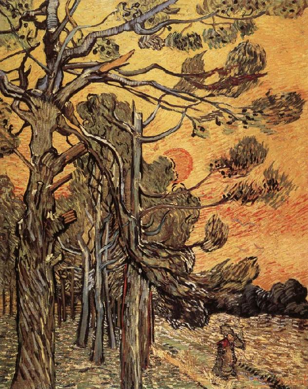 Vincent Van Gogh Pine trees against an evening Sky